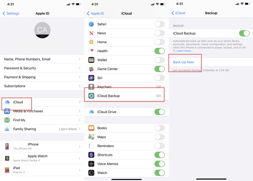 Enable Backup By iCloud