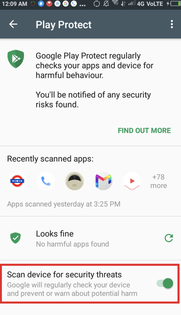 Google Play Protect settings