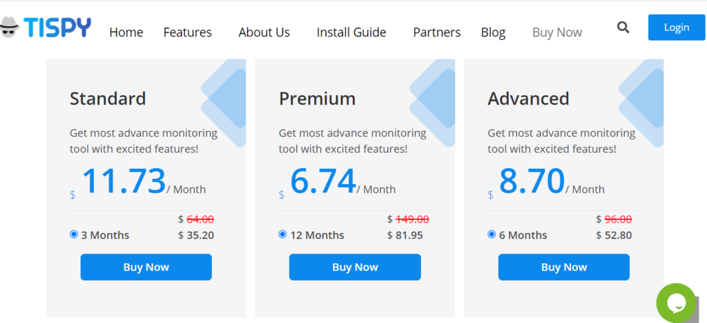 TiSpy pricing screenshot