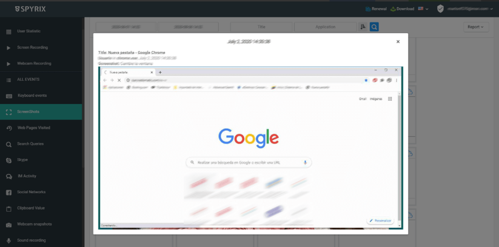 Spyrix search engine monitoring screenshot