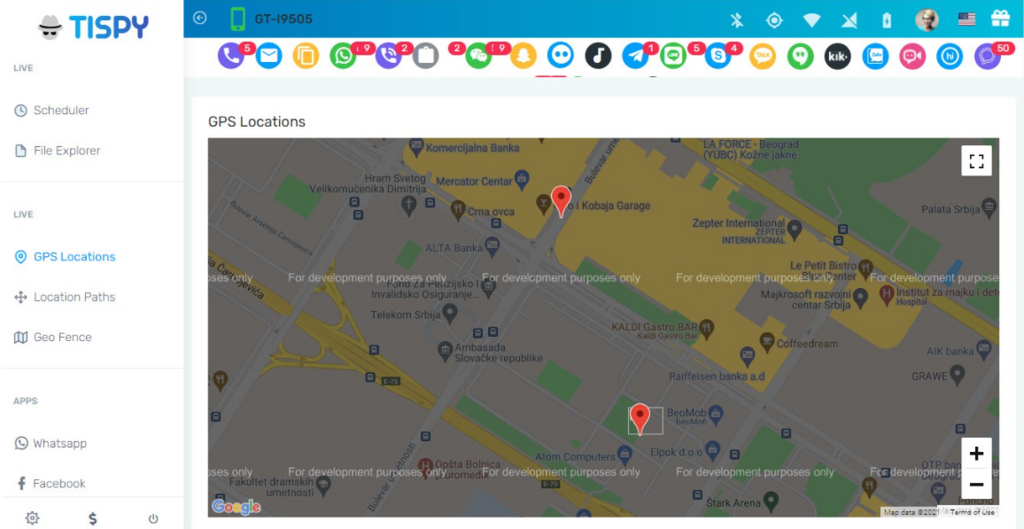 TiSpy geo tracking screenshot 