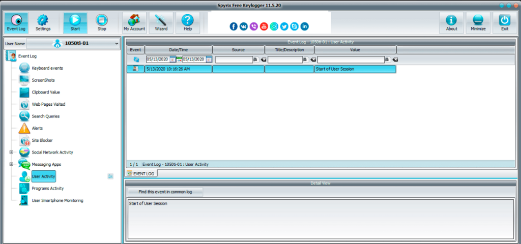 Spyrix user activity feature screenshot