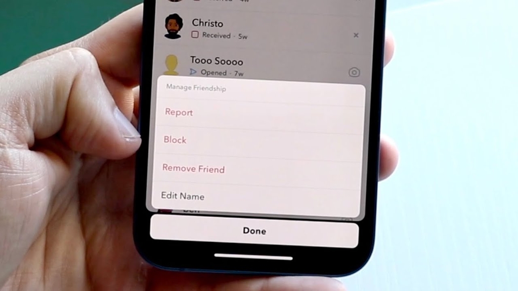 Manage friendship settings on snapchat screen