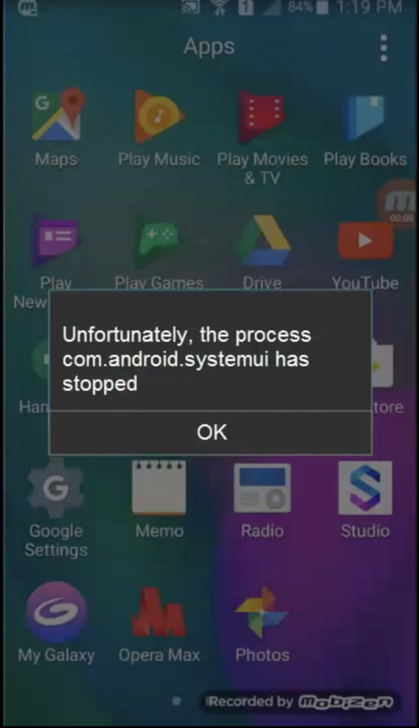 com.android.systemui has stopped screen