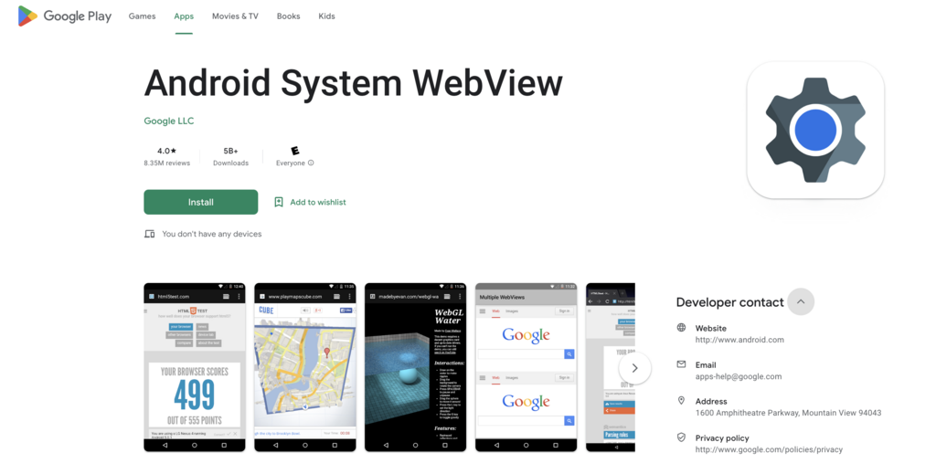 Android System WebView app from GooglePlay