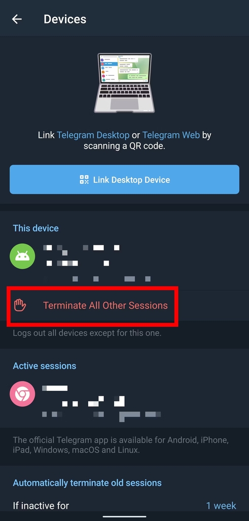 Disable Active Sessions on Other Devices 2